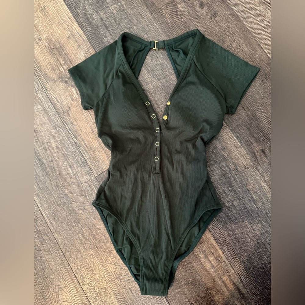 Robin Piccone Green Bodysuit with Plunging V-Neckline